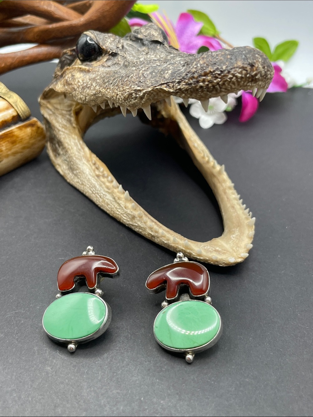 Milton Lee Navajo sterling bear earrings pierced